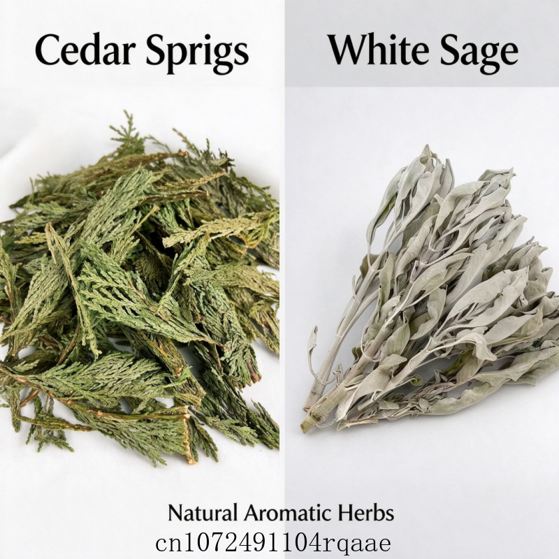 Dried Herbs - กิ่งหญ้าเซจขาวแห้งและกิ่งซีดาร์ สมุนไพรธรรมชาติให้กลิ่นหอม ใช้สำหรับปรับอากาศในบ้าน ห้องโยคะ ห้องทำสมาธิ และเป็นน้ำหอมปรับอากาศ