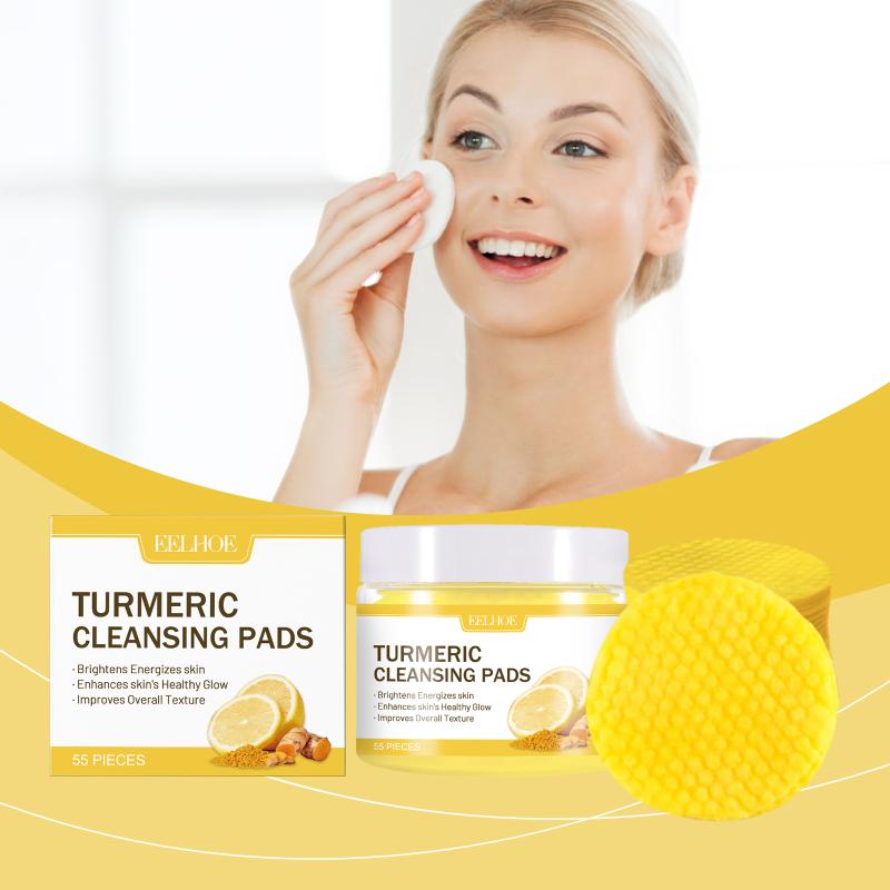 Turmeric - แผ่นทำความสะอาดผิวหน้าผสมขมิ้นและโคจิก แอซิด 55 ชิ้น ช่วยเติมความชุ่มชื้น ควบคุมความมัน