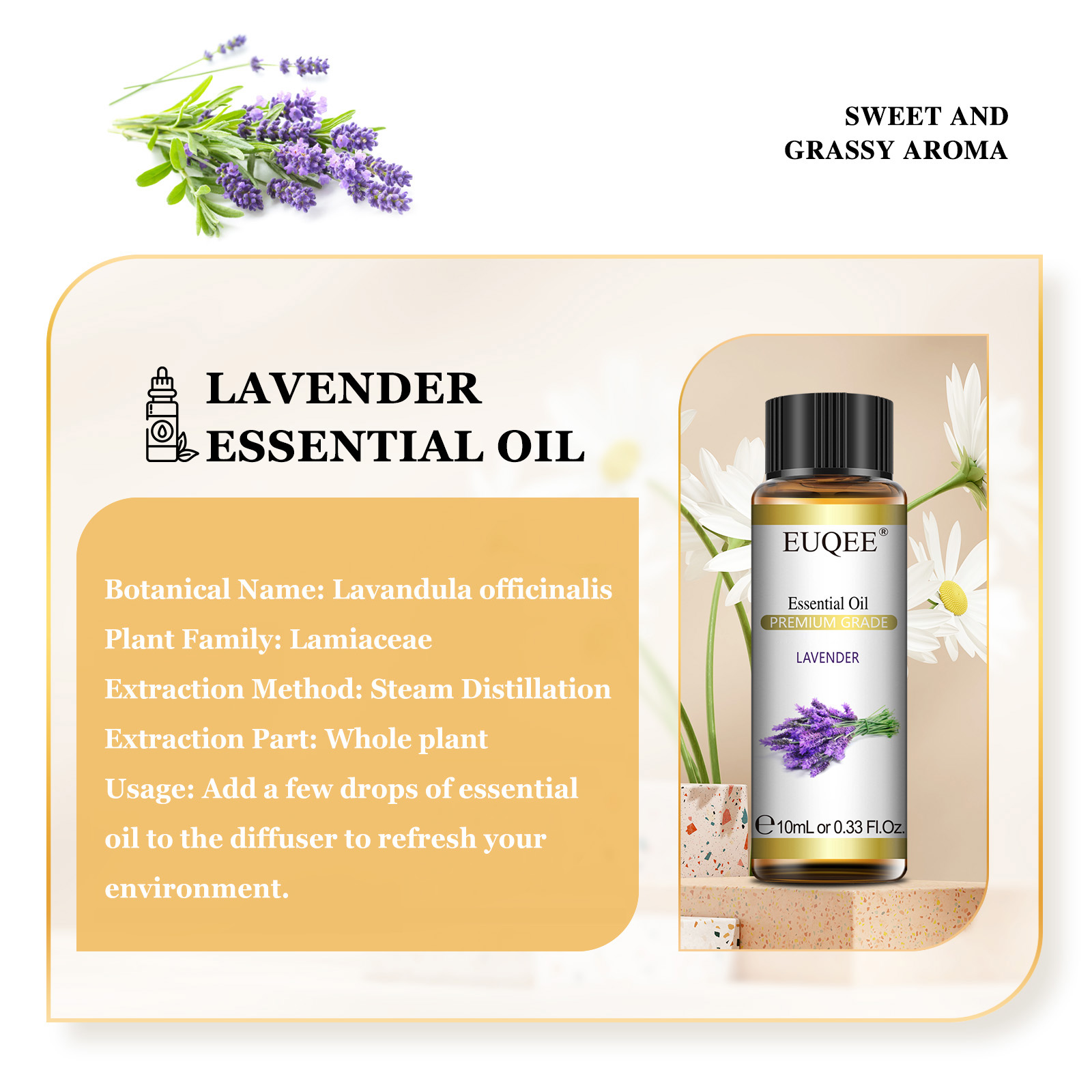 EUQEE 10 มลน้ำมันหอมระเหยธรรมช - Lavender Oil บทวิจารณ์และราคา